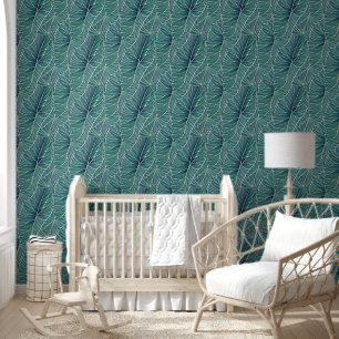 Papier Peint Aquarelle Bleu Vert Turquoise Tropical Feuille Mot