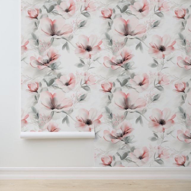 Papier Peint Aquarelle Blush Anemone Floral (Application)
