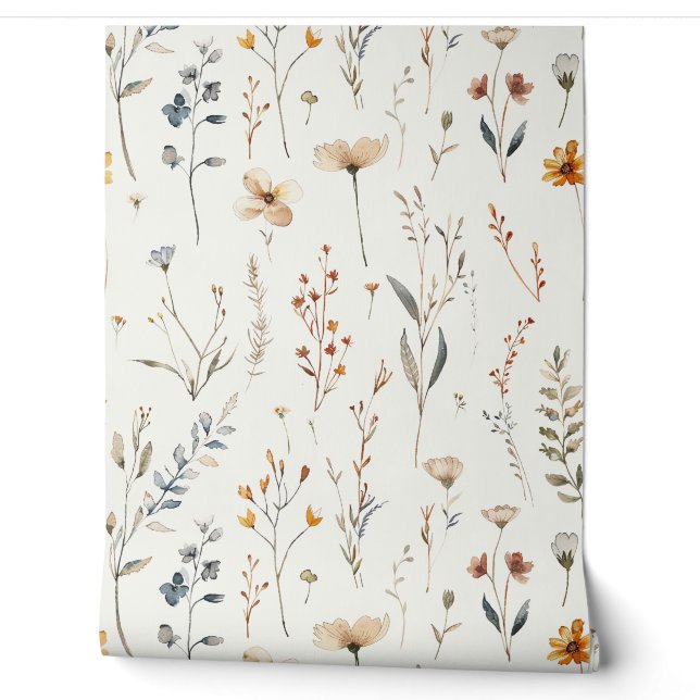 Papier Peint Aquarelle Boho chic fleur sauvage (Déroulement)