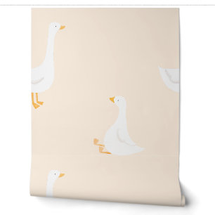Papier Peint Aquarelle Boho Goose Duck Blanc Beige Nursery