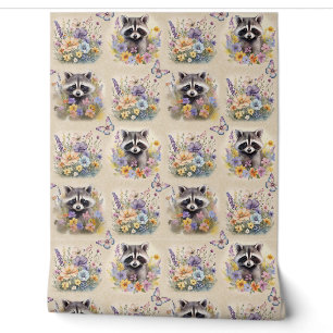 Papier Peint Aquarelle Bois Animal Racon Papillon floral