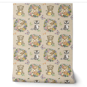 Papier Peint Aquarelle Bois Animaux Beth Butterfly Floral