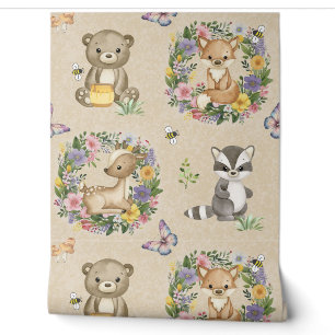 Papier Peint Aquarelle Bois Animaux Beth Butterfly Floral