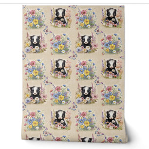 Papier Peint Aquarelle Bois Bébé animal Skunk Fleur sauvage