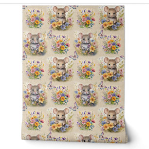 Papier Peint Aquarelle Bois Souris Animal Papillon Floral