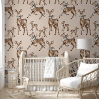 Aquarelle de la forêt foncée Deer & Green Wallpape