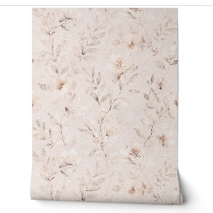 Papier Peint Aquarelle douce branches florales neutre beige