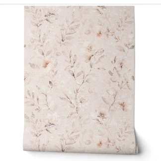 Papier Peint Aquarelle douce branches florales neutre beige