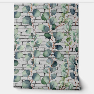 Papier Peint Aquarelle Eucalyptus Brick Branches feuille vert