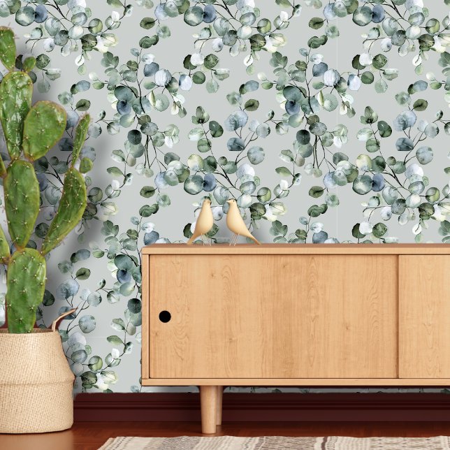 Papier Peint Aquarelle Eucalyptus Verdure Vin motif (Créateur téléchargé)