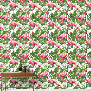 Papier Peint Aquarelle Flamant rose rose Feuille tropical Motif