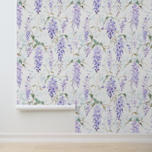 Papier Peint Aquarelle Fleur de Wisteria violet bleu floral