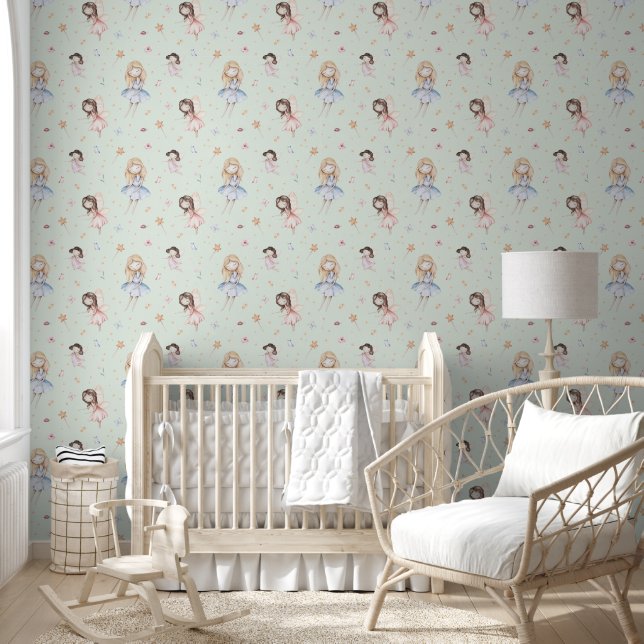 Papier Peint Aquarelle Fleurs de Fée Green Fairytale Nursery (Enfants)
