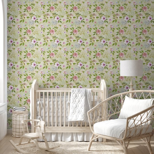 Papier Peint Aquarelle Fleurs motif transparent 2 (Enfants)