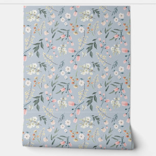 Papier Peint Aquarelle florale bleu pastel doux