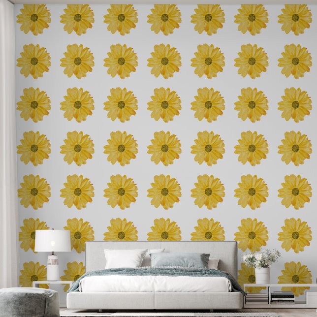 Papier Peint Aquarelle florale jaune simple (Chambre à coucher)