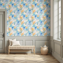 Aquarelle Florale Plutôt Vibrante Bleu & Jaune
