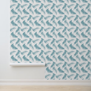 Papier Peint Aquarelle frondes d'hiver bleu gris blanc