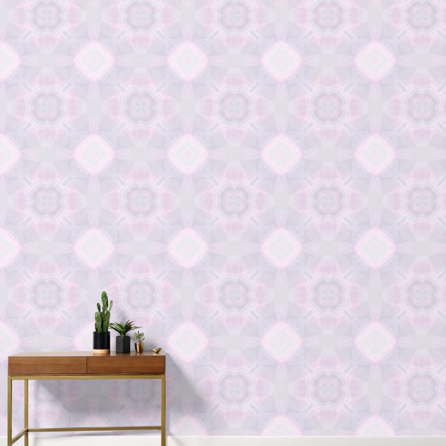 Papier Peint Aquarelle Géométrique Motif Rose Et Gris (Couloir)