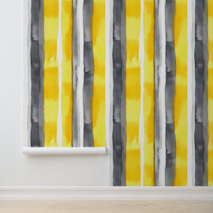 Papier Peint Aquarelle gris jaune blanc rayé
