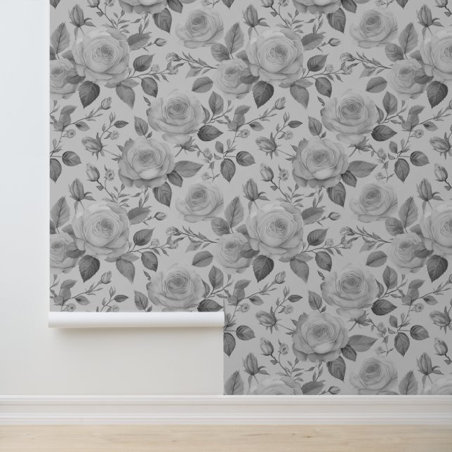 Papier Peint Aquarelle gris victorien Roses floraux (Application)