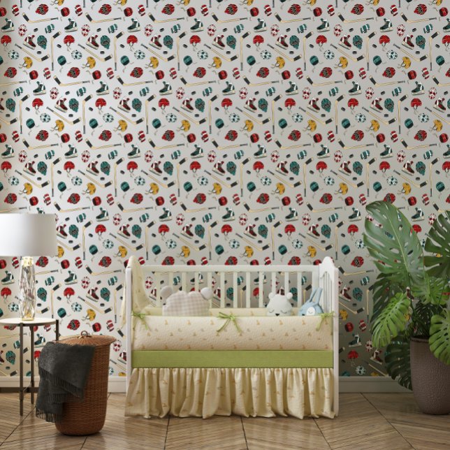 Papier Peint Aquarelle Hockey Kids Room Wallpaper (Créateur téléchargé)