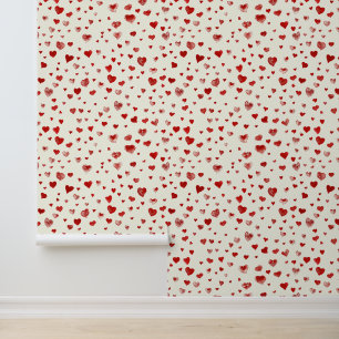 Papier Peint Aquarelle mignonne Flying Red Hearts