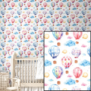 Papier Peint Aquarelle mignonne Rose et Bleu Ballons à air chau