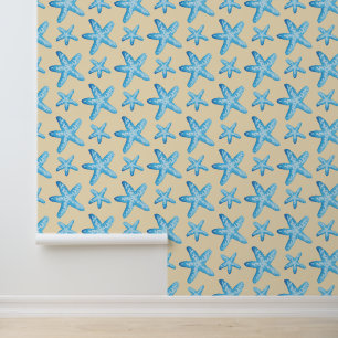 Papier Peint Aquarelle Motif de poisson étoilé bleu