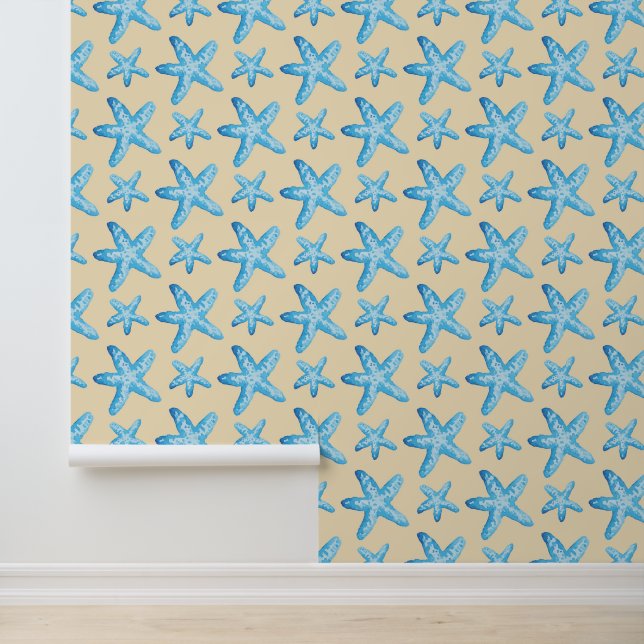 Papier Peint Aquarelle Motif de poisson étoilé bleu (Application)