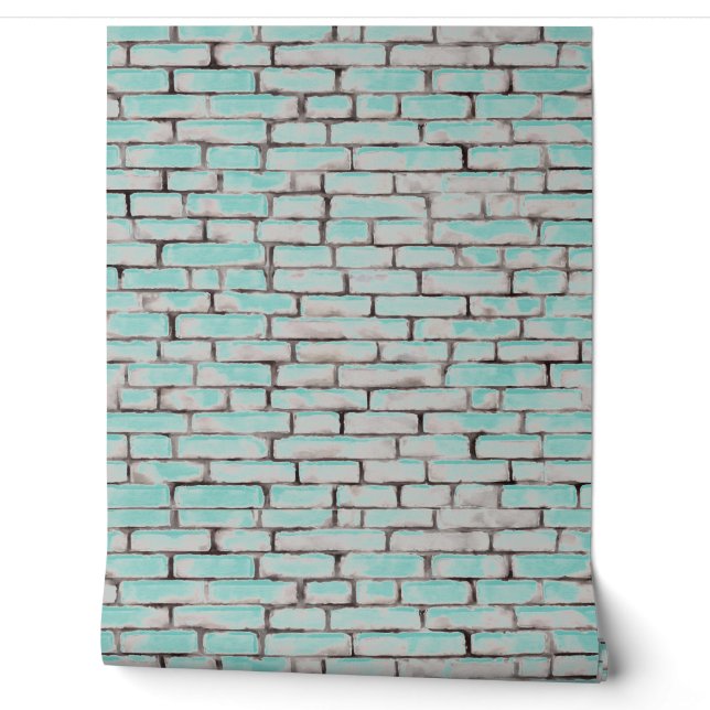 Papier Peint Aquarelle Motif Turquoise Bleu Blanc Gris (Déroulement)