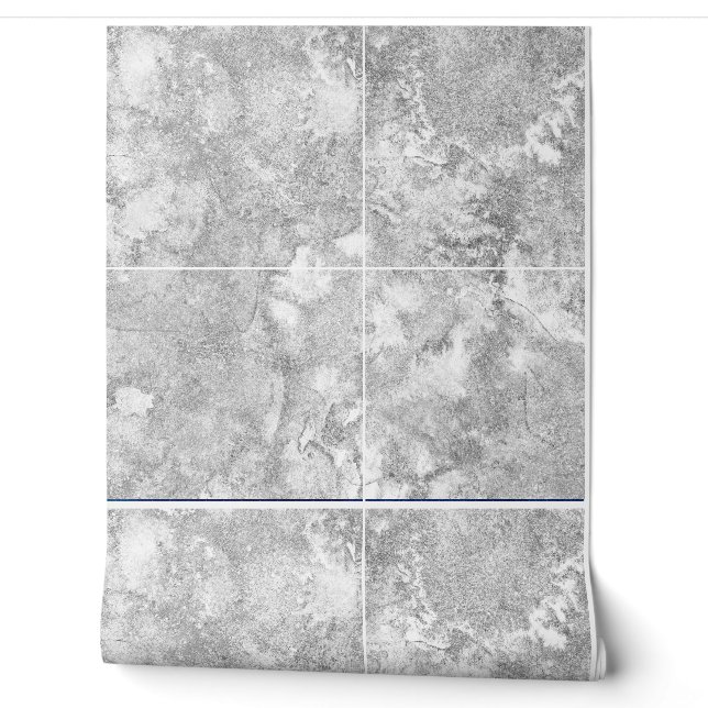 Papier Peint Aquarelle Nautique Gris Argent Faux Carreaux (Déroulement)