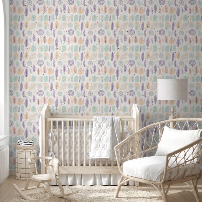 Papier Peint Aquarelle Pastel Boho Chic Floral Moderne (Enfants)