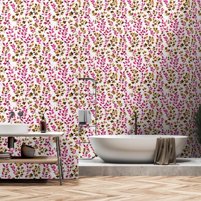 Papier Peint Aquarelle Pink et Golden Brown Foliing (Salle de bain)
