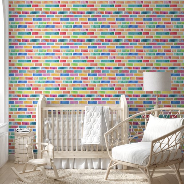 Papier Peint Aquarelle Rainbow Brick Motif (Enfants)
