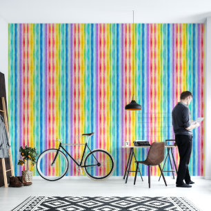 Papier Peint Aquarelle Rainbow Stripes Peel And Stick
