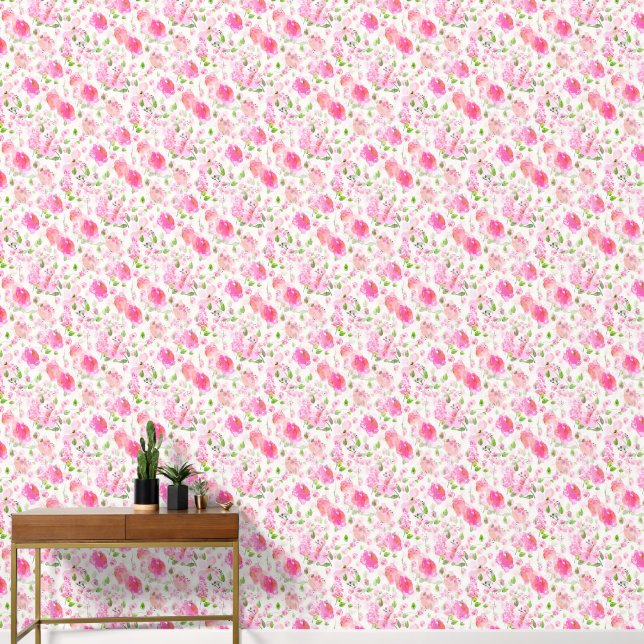 Papier Peint Aquarelle rose Motif de jardin Floral (Couloir)
