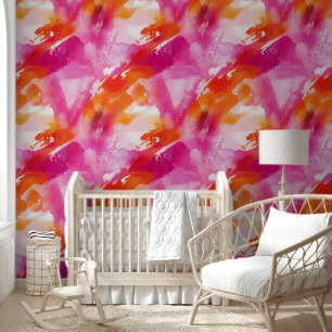 Papier Peint Aquarelle rose orange Abstrait