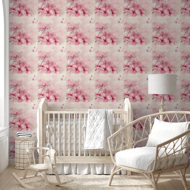 Papier Peint Aquarelle rose pastel Fleurs d'Aquarelle Coiffeuse (Enfants)