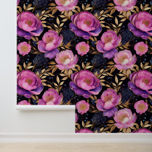 Papier Peint Aquarelle Rose Purple Peonies Bleu Bébé Respiratio