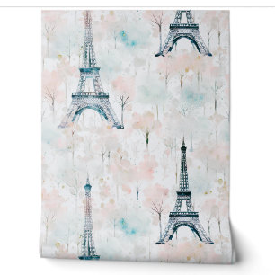Papier Peint Aquarelle Tour Eiffel Paris Pastel