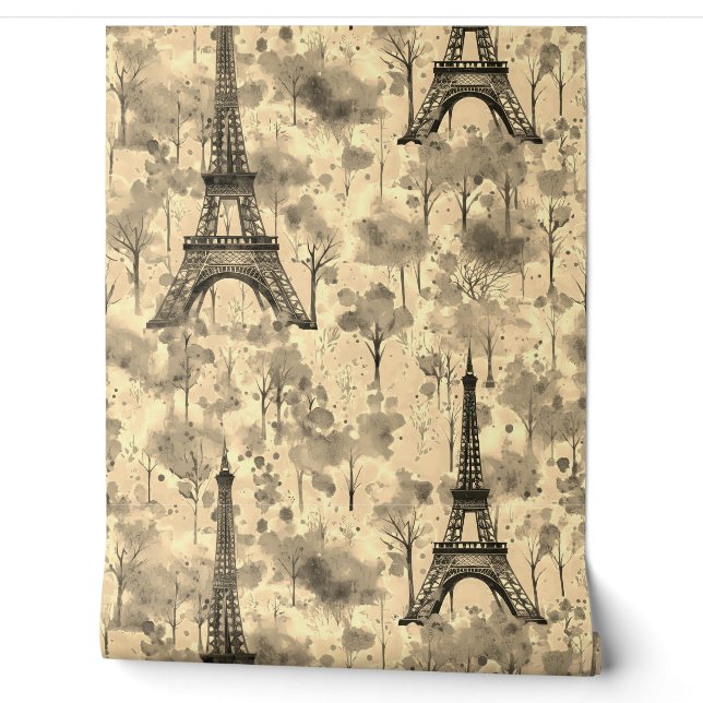 Papier Peint Aquarelle Tour Eiffel Paris Sepia (Déroulement)
