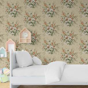 Papier Peint Aquarelle vintage Fleur sauvage Daisy Bouquet Beig