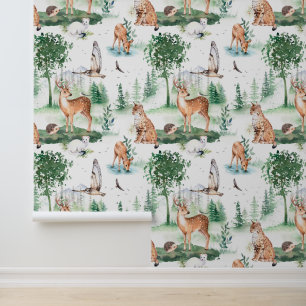 Papier Peint Aquarelle Woodland Baby Motif animal