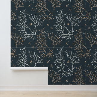 Papier Peint Arbre Botanique Mystique Lune Motif Sans Couture S