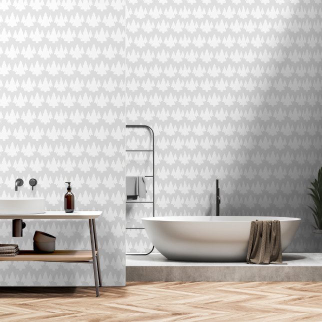 Papier Peint Arbres blancs sur l'accent gris (Salle de bain)