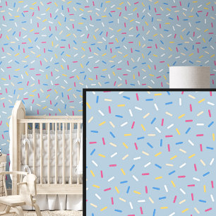 Papier Peint Arc-en-ciel bleu rouge jaune arrosé, sur bleu pâle