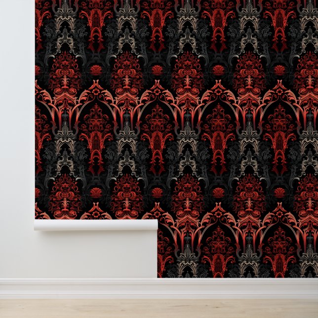 Papier Peint Arches gothiques noires et rouges foncées (Application)