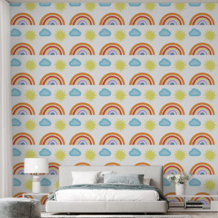 Papier Peint Arcs-en-ciel, nuages et soleil Motif