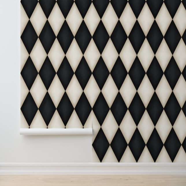 Papier Peint Arlequin blanc noir et antique (Application)